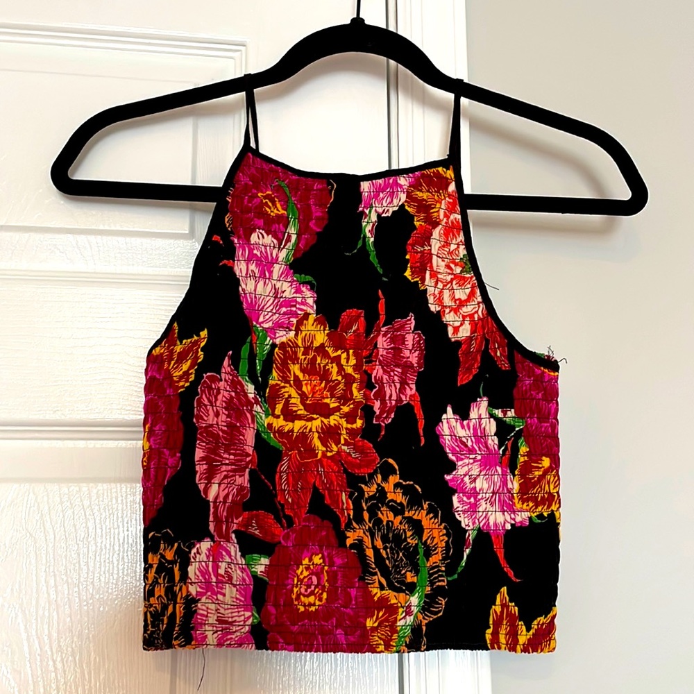 Cropped Floral Elastic Tank Top